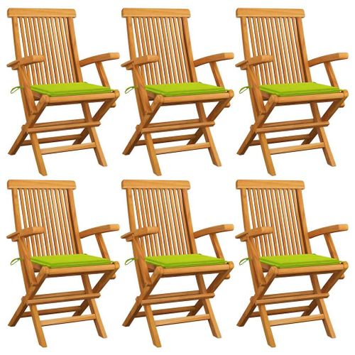 Vidaxl Chaises De Jardin Avec Coussins Vert Vif Lot De 6 Bois Teck