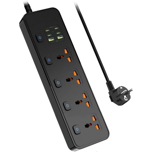 Multiprise Universelle avec Ports USB, Prises 4 Voies avec 4 Ports USB-C et 2 Ports USB, Interrupteur Unique 3250 W, câble d'extension de 1,8 m avec Bande d'alimentation protégée
