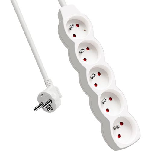 Bloc Multiprises 5 Prises, Rallonge 1,5 m 250 V avec sécurité Enfant, Blanc