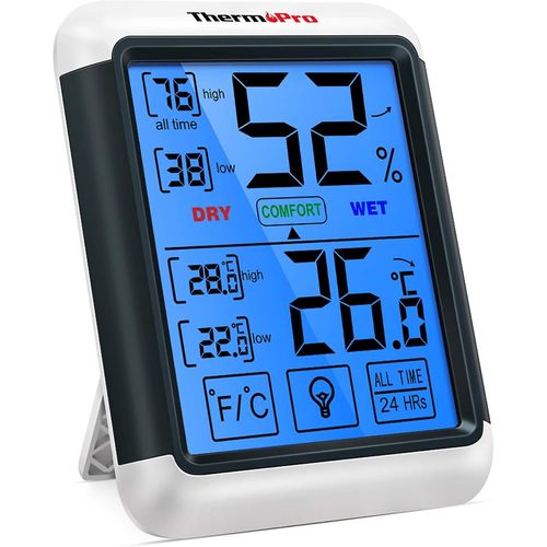 TP55 Thermomètre Numérique Hygromètre Intérieur Indicateur D'humidité avec Grand Écran Tactile et Rétroéclairage Jauges de Température, lcd