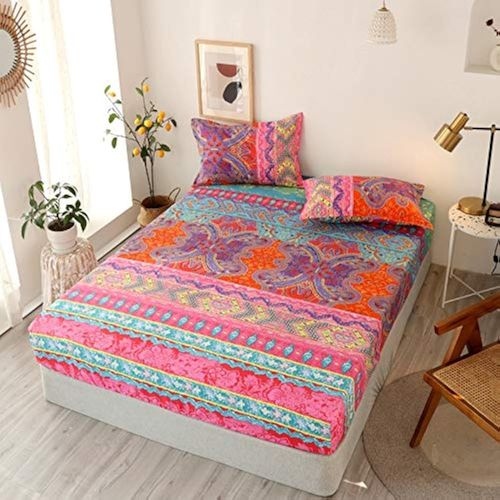 Drap-housse bohème - 90 x 200 cm - Motif mandala indien - Avec élastique - Pour lit d'enfant et fille - Pour matelas ayant jusqu'à 30 cm de hauteur