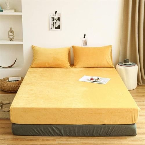 Drap-housse d'hiver 90 x 200 cm - Jaune doré - En flanelle - Moelleux et chaud - Convient aux matelas ayant jusqu'à 30 cm d'épaisseur