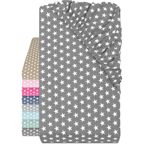 Drap-Housse En Coton Pour Enfants - Motifs Étoiles Blanches Sur Toute La Surface - Dimensions De La Toile :20 Cm., Anthracite, 70 X 140-150 Cm