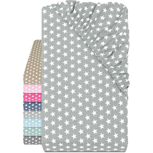 Drap-Housse En Coton Pour Enfants - Motifs Étoiles Blanches Sur Toute La Surface - Dimensions De La Toile :20 Cm., Gris Clair, 70 X 140-150 Cm