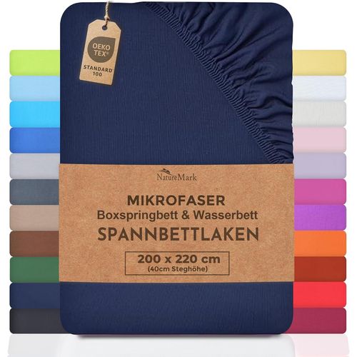 Drap-Housse En Microfibre Pour Lit À Sommier Tapissier Et Pour Lit À Eau - 200 X 220 Cm - Hauteur De Bonnet 40 Cm - 200 X 220 Cm - 100 % Polyester - Bleu Marine