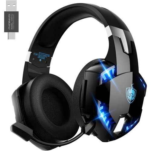 Casque Gaming Wireless Pour Ps4/Ps5/Switch/Pc/Téléphone Portable/Ordinateur Portable/Tablette, 2,4ghz Dongle(Usb Et Type-C¿, Microphone Antibruit Amovible, Stéréo 7.1, Lumière Led.[F164]