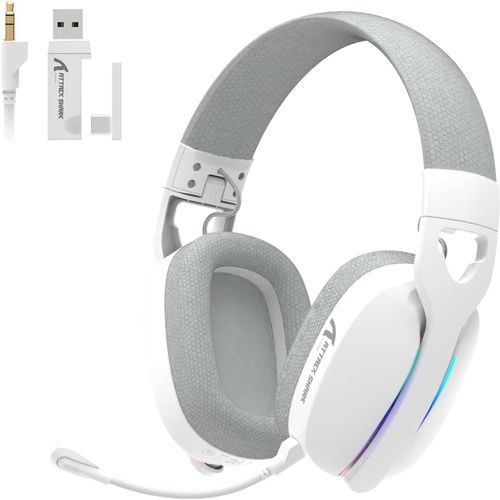 Attack Shark L90 Casque de Jeu sans Fil Ultra-léger et Flottant, Son Surround 7.1, BT5.3/2.4Ghz/Filaire, RGB, Haut-parleurs en néodyme de 40 mm, pour PC/PS4/PS5/Switch/Xbox-Blanc