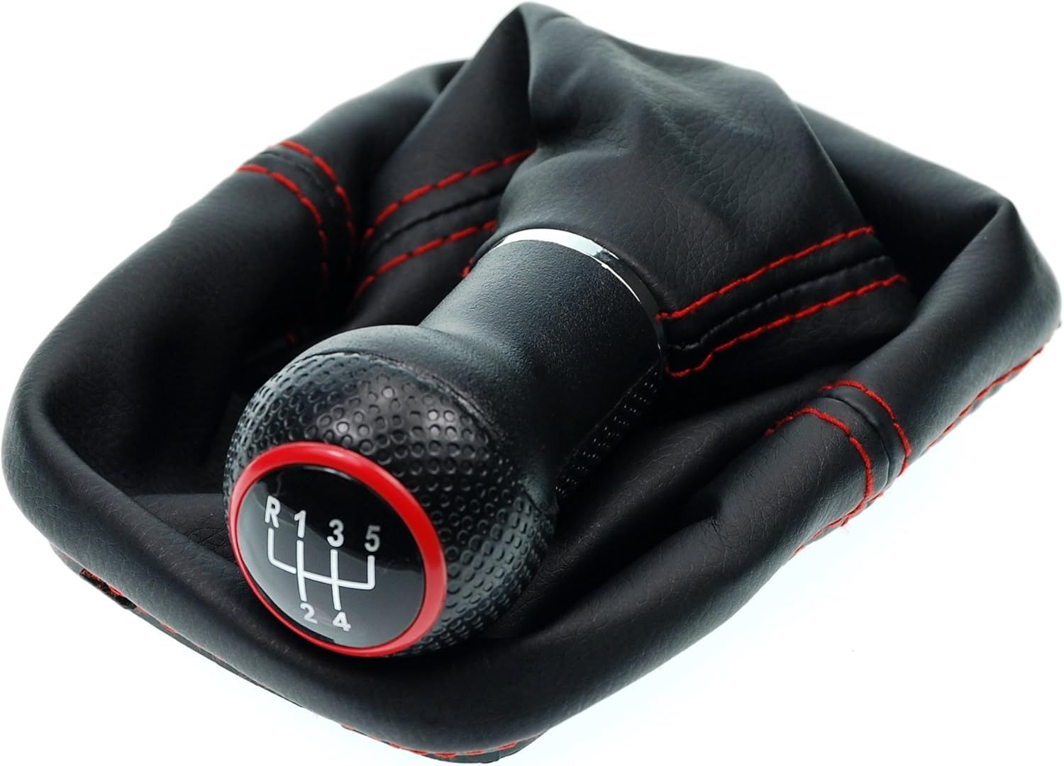 A0254-1 Soufflet Levier De Vitesse Pommeau De Vitesse 12mm Compatible Avec Vw Golf 1 2 3 Polo 3 6n Boite 5 Plug & Play Noir Rouge