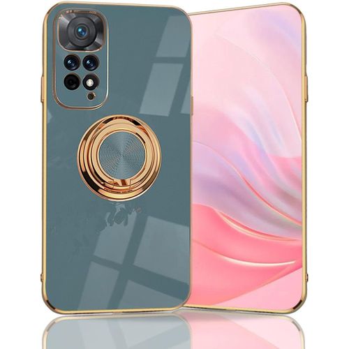 Coque Pour Xiaomi Redmi Note 11s 4g/ Redmi Note 11, Très Mince Antichoc Premium Tpu Bumper Souple Silicone Housse, Élégant Électrolytique Bord Or 360°Anneau Support Étui, Gris[Coque1813]