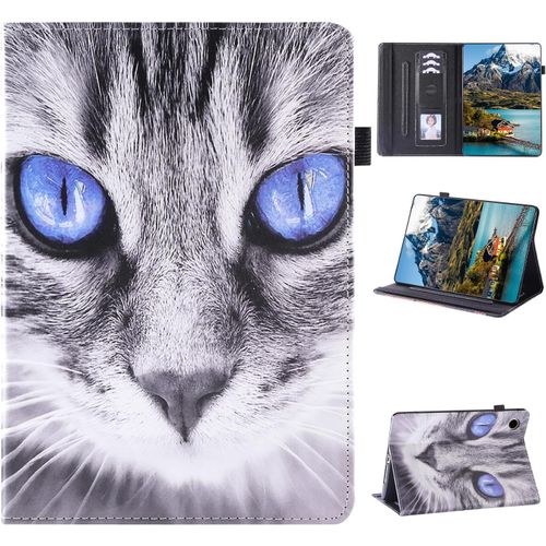 Coque Samsung Galaxy Tab A9 Plus 11 Pouces 2023 (Sm-X210/X215), Fonction Support Étui Avec Réveil/Veille Auto Housse Pour Galaxy Tab A9 Plus - Chat Aux Yeux Bleus[Coq5191502]