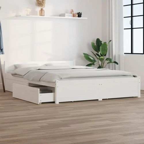 Cadre De Lit Sans Matelas Avec Tiroirs Blanc 160x200 Cm