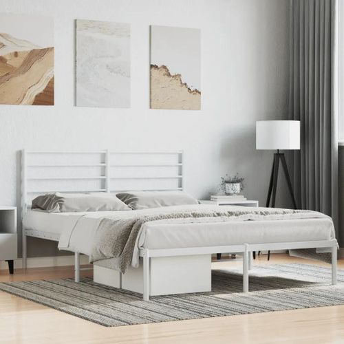 Cadre De Lit Métal Sans Matelas Et Tête De Lit Blanc 160x200 Cm