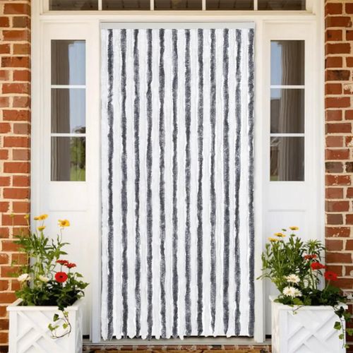 Rideau Anti-Mouches Gris Et Blanc 100x230 Cm Chenille