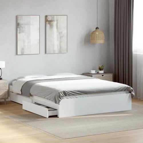 Cadre De Lit Avec Tiroirs Sans Matelas Blanc 140x190 Cm