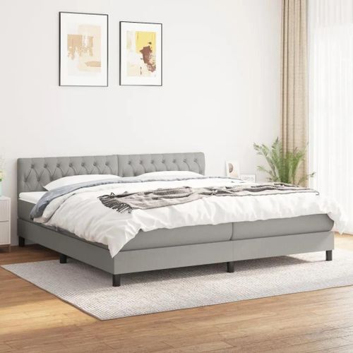 Sommier À Lattes De Lit Avec Matelas Gris Clair 200x200cm Tissu