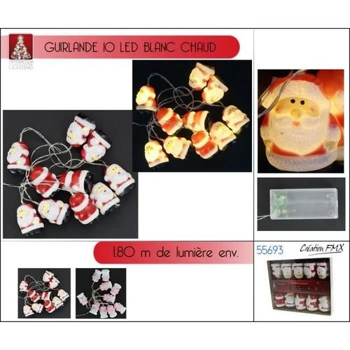 Guirlande 10 Leds Blanc Chaud Avec Motif Père Noël - 1,80 M De Lumière - Usage Int. - 1 Asst.