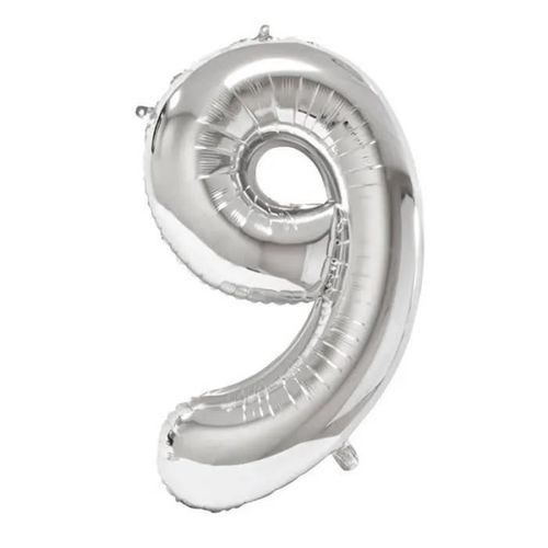 1 Ballon géant fête anniversaire argent chiffre 9 de 88 cm REF/BALMCG09