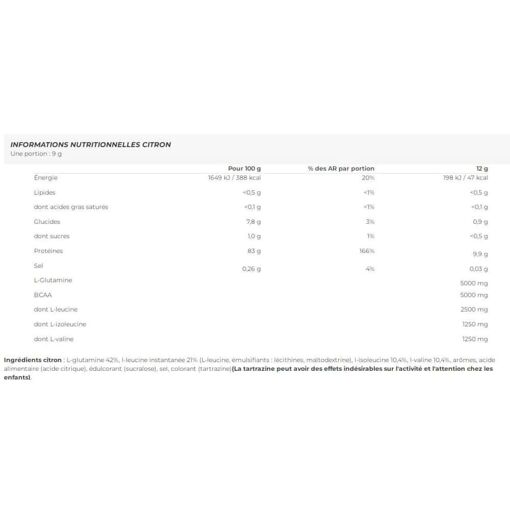 Bcaa + Glutamine Zero (480g)-Citron-Bcaa-Biotech Usa - 2