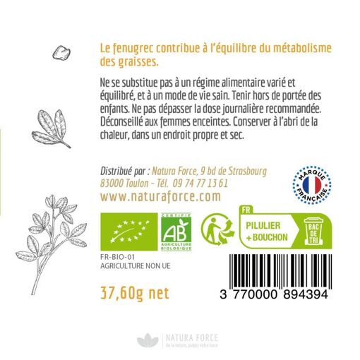 Fenugrec Bio (90caps)-Super Aliments-Natura Force - 2