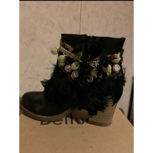 Bottine À Talons Éthniques Noir