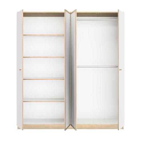 Armoire 4 Portes 2 Miroirs Blanc/Chêne Blond - Maille