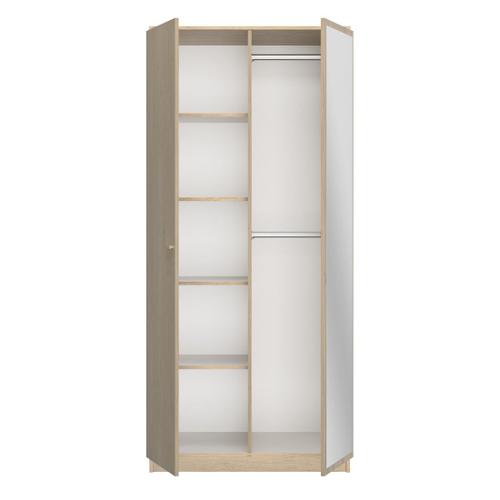 Armoire 2 Portes 1 Miroir Chêne Blond - Maille