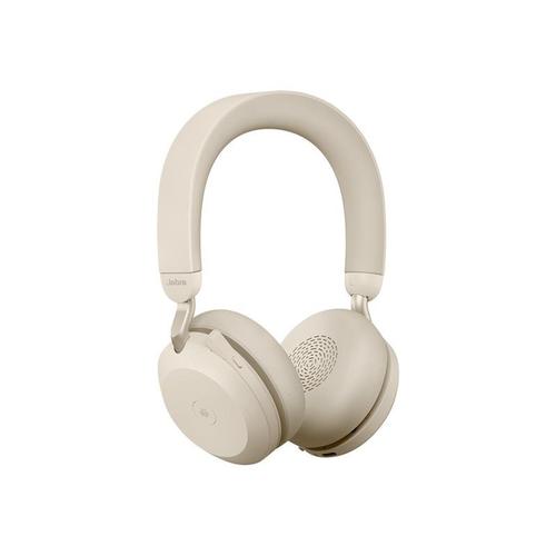 Jabra Evolve2 75 - Micro-casque - sur-oreille - Bluetooth - sans fil - Suppresseur de bruit actif - USB-C - isolation acoustique - beige - Certifié pour Microsoft Teams