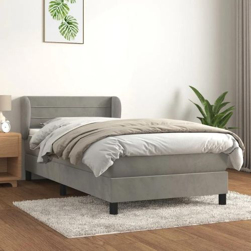 Sommier À Lattes De Lit Et Matelas Gris Foncé 90x200 Cm Velours