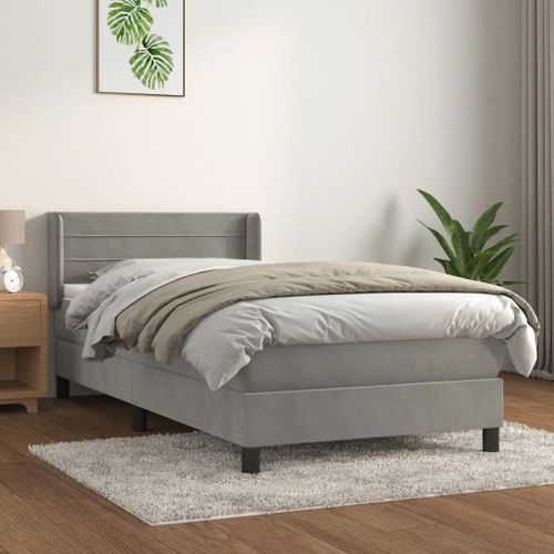 Sommier À Lattes De Lit Et Matelas Gris Clair 90x200 Cm Velours