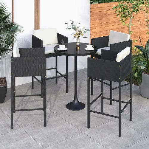 Tabourets De Bar Lot De 4 Avec Coussins Noir Résine Tressée