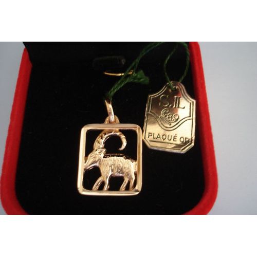 Médaille Rectangulaire En Plaqué Or Bélier