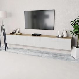 Meubles Tv 2 Pcs Bois D¿Ingénierie Chêne Et Blanc Brillant