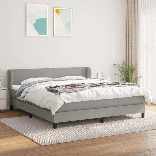 Sommier À Lattes De Lit Avec Matelas Gris Clair 180x200cm Tissu