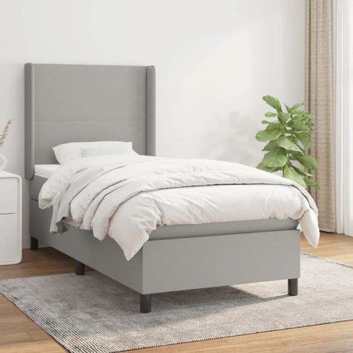 Sommier À Lattes De Lit Avec Matelas Gris Clair 90x200 Cm Tissu