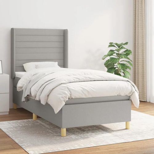 Sommier À Lattes De Lit Avec Matelas Gris Clair 90x200 Cm Tissu