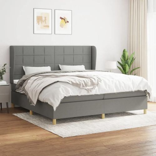 Sommier À Lattes De Lit Avec Matelas Gris Foncé 200x200cm Tissu