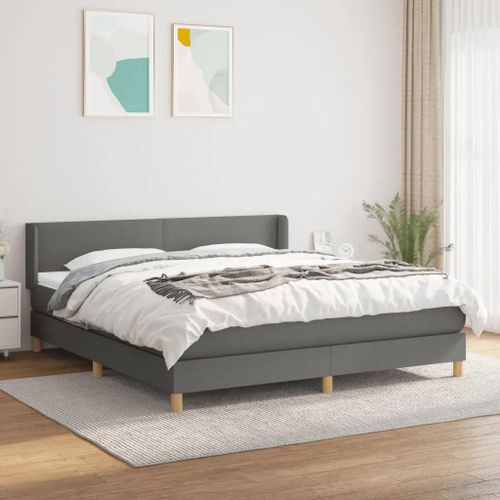 Sommier À Lattes De Lit Avec Matelas Gris Foncé 160x200cm Tissu