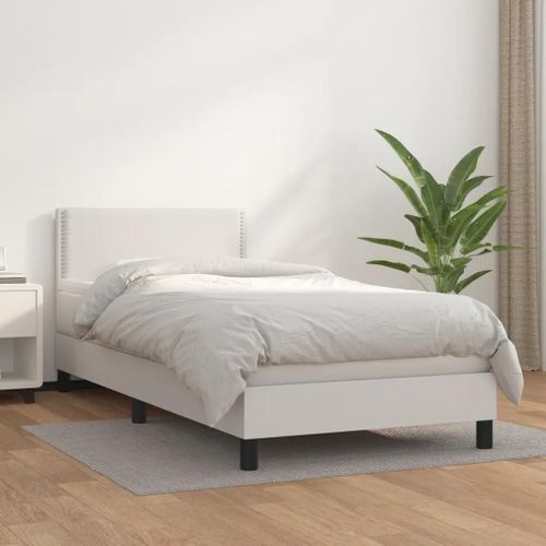 Sommier À Lattes De Lit Avec Matelas Blanc 90x200 Cm Similicuir