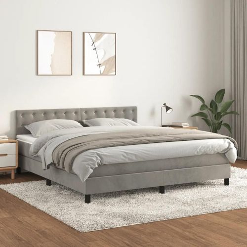 Sommier À Lattes De Lit Et Matelas Gris Clair 160x200cm Velours