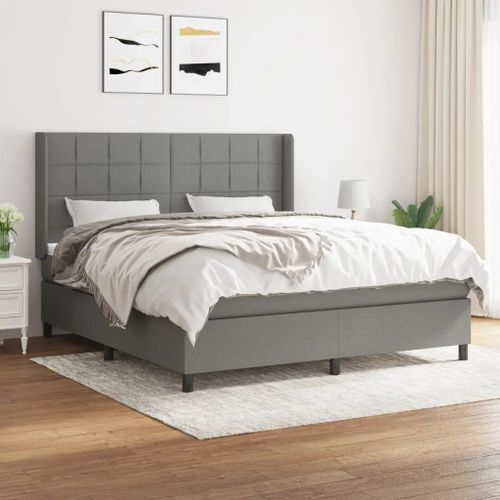 Sommier À Lattes De Lit Avec Matelas Gris Foncé 160x200cm Tissu