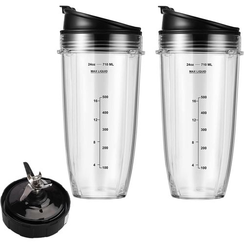 GOTHICANA BY EMPTasses Pour Mixeur, Accessoires Pour Presse-Agrumes Ninja - Version Améliorée De 710 Ml Avec Couvercles, Ensemble De Rechange Pour Presse-Agrumes Avec Lame D'Extraction À 7 Ailerons,