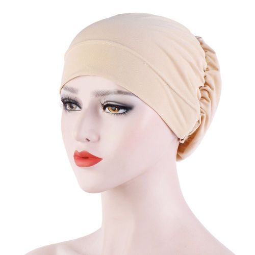 Femmes Petite Couleur Unie Doux Noué Nuit Sommeil Bonnet Bonnet Chimio Chapeau Couverture-Beige