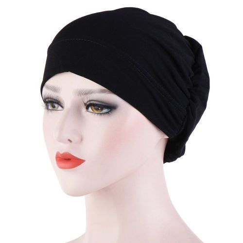 Femmes Petite Couleur Unie Doux Noué Nuit Sommeil Bonnet Bonnet Chimio Chapeau Couverture-Noir