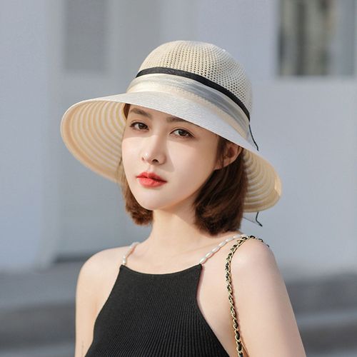 Chapeau De Soleil Rond En Tissu Patchwork Pour Femmes, Décor Floral, Grand Bord, Anti-Uv, Couvre-Chef De Banquet Pour Femmes-Beige