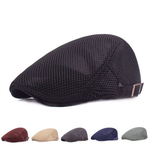 Mode Couleur Unie Maille Respirant Hommes Femmes Bérets Décontracté Chapeau Casquette En Coton-Noir