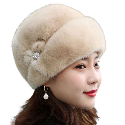 Chapeau d'hiver russe en fausse fourrure de lapin, décor floral, épais, luxe, garde au chaud, couleur unie, automne hiver, casquette thermique pour femmes d'âge moyen, pour l'extérieur-Kaki