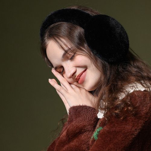Cache-Oreilles En Fausse Fourrure De Lapin Pour Filles, Couvre-Oreilles Mignons, Couleur Unie, Chauds, Pour L'extérieur, Pliables, En Fourrure Douce, Hiver-Noir