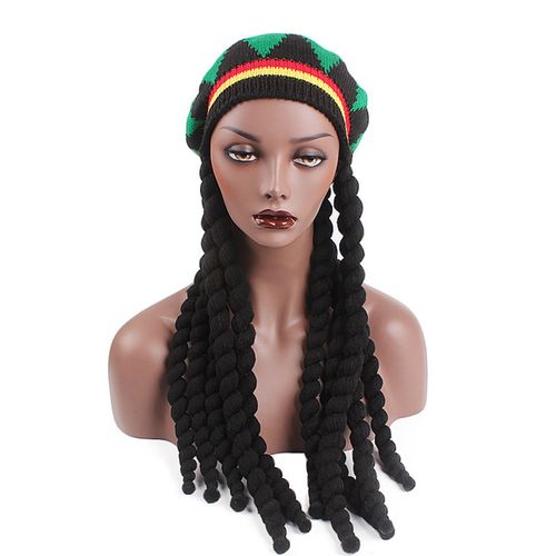 Chapeau D'halloween Pour Femmes, Tricoté Coloré, Élastique, Antidérapant, Coupe-Vent, Épais, Fausses Tresses Noires, Béret De Carnaval De Fête-Noir