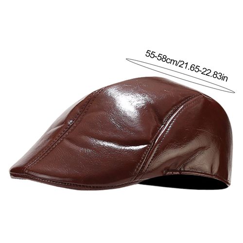 Chapeau Pour Hommes Style Vintage Couleur Unie Lisse Faux Cuir Chapeau Avancé Hommes D'âge Moyen Béret Temps Froid Randonnée Casquette De Voyage Casquette De Gavroche Anglaise-Brun
