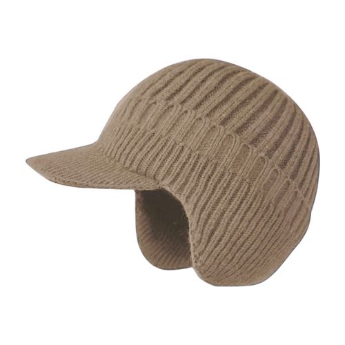 Bonnet Tricoté D'hiver Pour Hommes Avec Bord Court, Épais, Coupe-Vent, Protection Des Oreilles, Garde Au Chaud, Bonnet De Grand-Père, Casquette Élastique D'extérieur, Bonnet De Déplacement Scolaire En Plein Air-Kaki